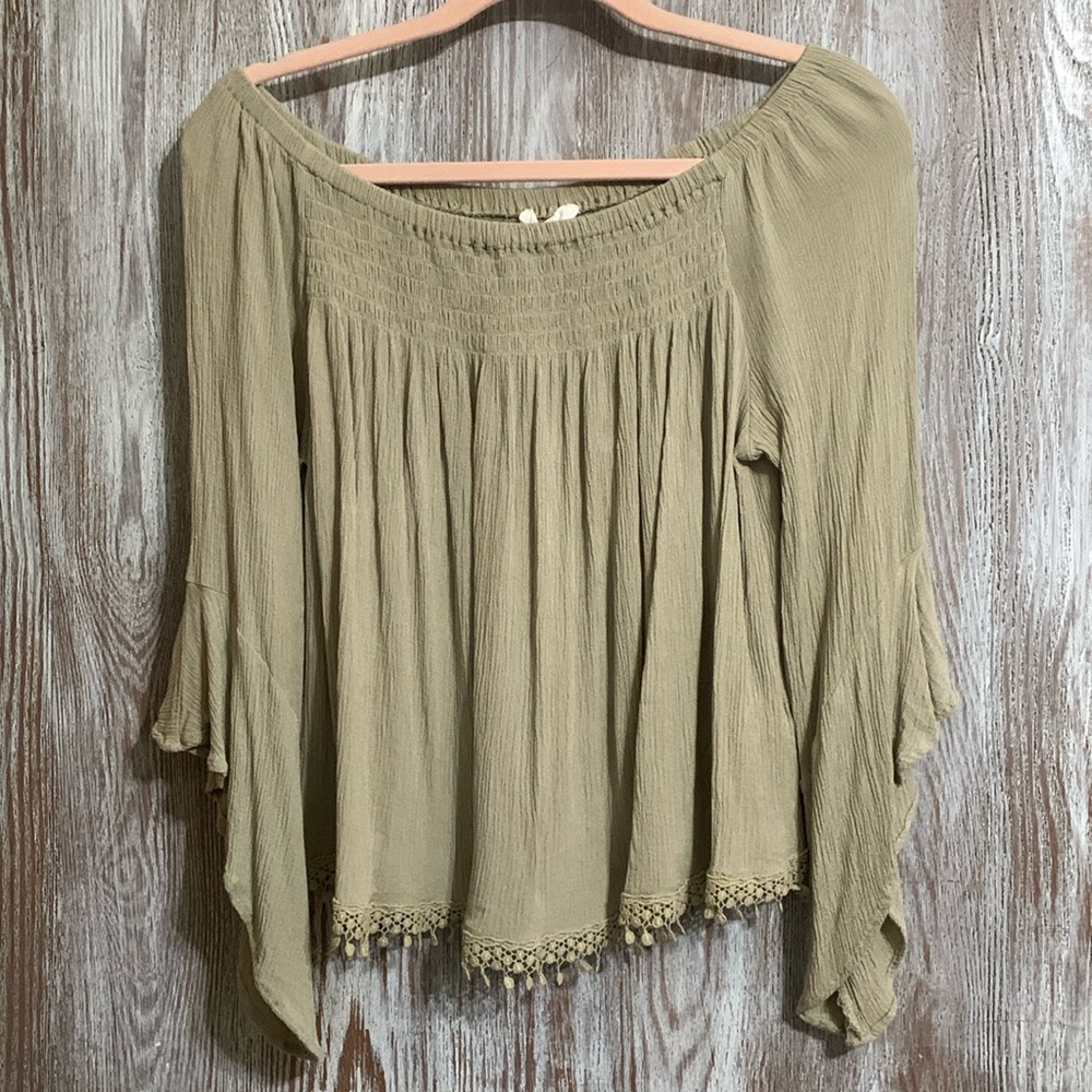 On Shoulder or Off the Shoulder Sage Green Top - Large